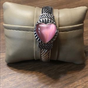 Pink & Silver Heart Locket Hinged Watch Cuff